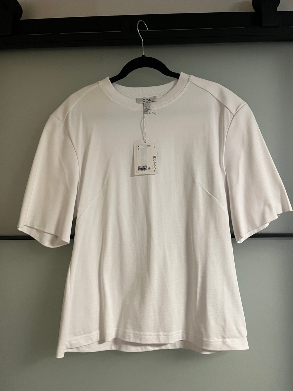 COS White Short-Sleeve Thick Fitted Crew Tee with side zipper features
